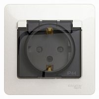 Розетка 1-м СП Glossa 16А IP44 с защ. крышкой защ. шторки с заземл. в сборе перламутр SchE GSL000648