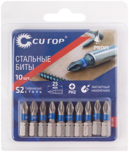 Набор стальных бит Profi PH2 25мм (уп.10шт) Cutop 83-325 фото 3 Набор стальных бит Profi PH2 25мм (уп.10шт) Cutop 83-325 фото 3