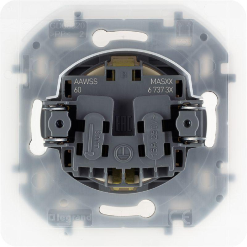 Механизм розетки 1-м СП Inspiria 16А IP44 250В 2P+E защ. шторки с крышкой немецк. стандарт сл. кость Leg 673741 фото 2