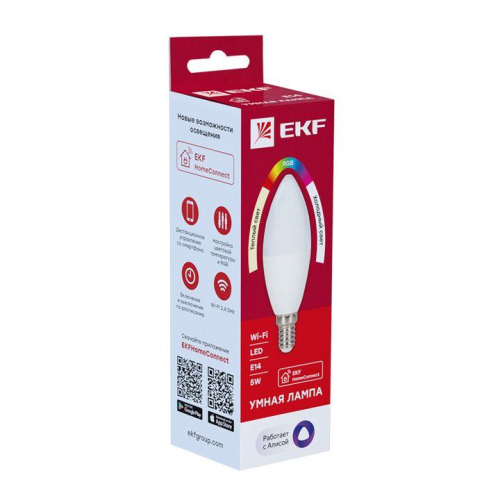 Лампа светодиодная Умная Connect 5Вт WIFI RGBW E14 EKF slwf-e14-rgbw фото 2