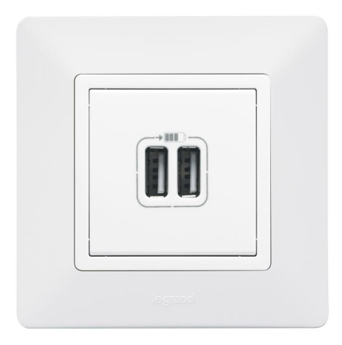 Механизм розетки USB Valena Life 2 разъема 240В/5В 2400мА с лиц. панелью бел. Leg 753412 фото 4