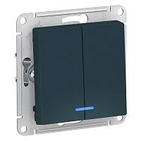 Выключатель 2-кл. СП AtlasDesign 10А IP20 (сх. 5а) 10AX с подсветкой механизм изумруд SchE ATN000853