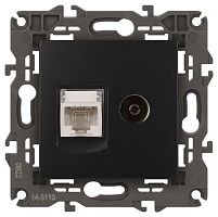 Розетка компьютерная + телевизионная 2-м Elegance 14-3110-05 RJ45 + TV IP20 механизм антрацит Эра Б0034318