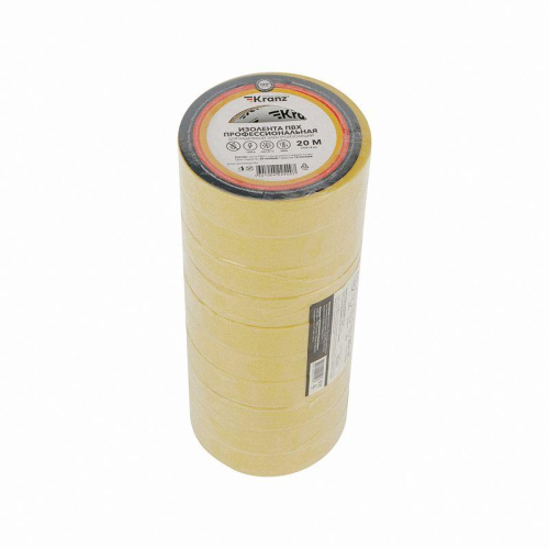 Изолента ПВХ профессиональная 0.18х19мм 20м желт. Kranz KR-09-2802 фото 2