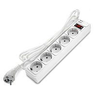 Удлинитель с сетевым фильтром 5х5м с заземл 10А 2.2кВт IP20 2хUSB ПВС 3х1 с выкл. бел. DOMTOK 2566