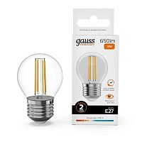 Лампа светодиодная филаментная Filament Elementary 10Вт шар 2700К Е27 650лм GAUSS 52210