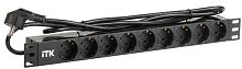 Блок розеток 9 мест PDU (немец. станд.) DIN49440 ПВХ профиль 1U шнур 2м; вилка DIN 49441 (немец. станд.); черн. ITK PH22-9D1-P
