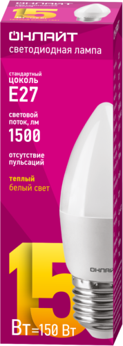 Лампа светодиодная 90 455 OLL-C37-15-230-2.7K-E27-FR ОНЛАЙТ 90455 фото 2