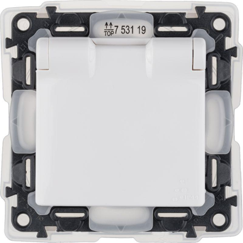 Механизм розетки 1-м СП Valena Life 16А IP44 250В 2К+З защ. шторки откидная крышка бел. Leg 753119