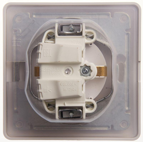 Розетка 1-м СП Glossa 16А IP44 с защ. крышкой защ. шторки с заземл. в сборе бел. SchE GSL000148