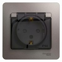 Розетка 1-м СП Glossa 16А IP44 250В с защ. крышкой защ. шторки с заземл. в сборе платина SchE GSL001248