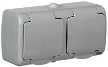 Розетка 2-м ОП AQUATIC 16А IP54 РСш22-2-А с защ. крышкой с заземл. IEK ERA22-K03-16-54