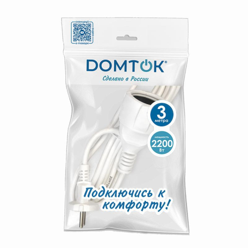 Удлинитель-шнур 1х3м без заземл. 10А IP20 ПВС 2х1 бел. DOMTOK 2336 фото 3