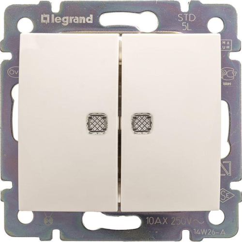 Механизм переключателя проходного 2-кл. СП Valena 10А IP31 250В с подсветкой бел. Leg 774212 Механизм переключателя проходного 2-кл. СП Valena 10А IP31 250В с подсветкой бел. Leg 774212