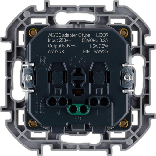 Механизм розетки 1-м СП Inspiria 16А IP20 250В 2P+E немецк. стандарт со встроен. зарядным устройством USB C 1.5А 5В бел. Leg 673770 фото 2