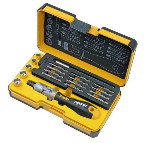 Набор бит SL/PH/PZ/Tx и головок с поворотной трещоткой Ergonic K (в кейсе 20шт) Felo 06072006 Набор бит SL/PH/PZ/Tx и головок с поворотной трещоткой Ergonic K (в кейсе 20шт) Felo 06072006