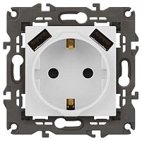 Розетка 16А 250В 2P+E с 2хUSB 5В-3А защ. шторки Elegance бел. 14-4109-01 ЭРА Б0047867