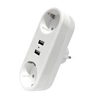 Разветвитель 2-м плоский с заземл.16А 2USB А+А 2.4А 3500Вт бел. DOMTOK 2732
