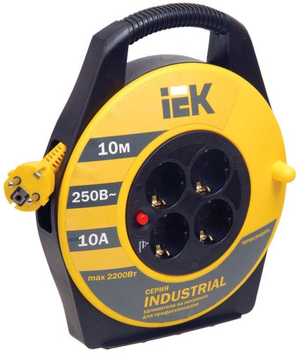Удлинитель на катушке 4х10м с заземл. 10А IP20 УК10 "Industrial" с термозащ. 3х1 IEK WKP14-10-04-10