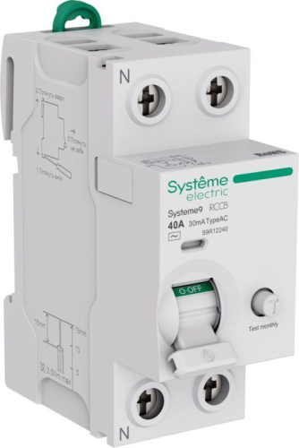 Выключатель дифференциального тока 2п 40А 30мА тип AC Systeme9 230В SE S9R12240