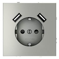 Розетка 1-м СП S70 16А с USB A+A с заземл. защ. шторки механизм сталь Voltum VLS040405