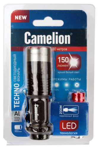 Фонарь LED5135 (LED XPE ZOOM 3 реж 1хLR6 алюм. блистер черн.) Camelion 12915 фото 3