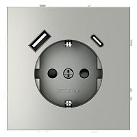 Розетка 1-м СП S70 16А с USB A+С с заземл. защ. шторки механизм сталь Voltum VLS040505