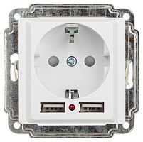 Розетка Intro Accent 6-410-01 P+E Schuko со шторками 16А-250В + 2хUSB IP20 СУ бел. Intro Б0063689