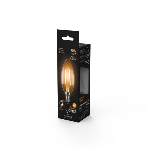 Лампа светодиодная филаментная Black Filament 5Вт свеча 2700К тепл. бел. E14 420лм GAUSS 103801105 фото 4