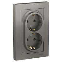 Розетка 2-м AtlasDesign 16А с заземл. в сборе сталь SchE ATN000924