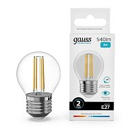 Лампа светодиодная филаментная Filament Elementary 8Вт шар 4100К Е27 540лм GAUSS 52228