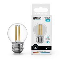 Лампа светодиодная филаментная Filament Elementary 12Вт шар 4100К Е27 750лм GAUSS 52222