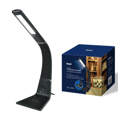 Светильник настольный TLD-565 Black/LED/360Lm/3000-6000K/Dimmer/WR 12Вт сенсорный выкл. диммер беспроводное зарядное устройство Uniel UL-00006472 Светильник настольный TLD-565 Black/LED/360Lm/3000-6000K/Dimmer/WR 12Вт сенсорный выкл. диммер беспроводное зарядное устройство Uniel UL-00006472